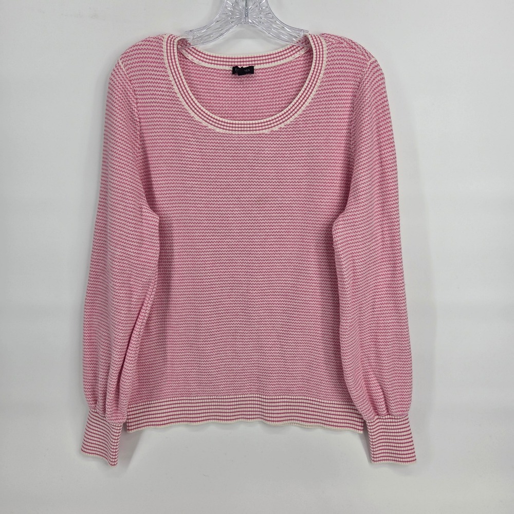 Talbots Knit Sweater Size L Pink White Chevron Preppy Lightweight